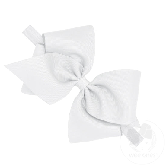 Wee Ones White Mini King Classic Grosgrain Girls Hair Bow on Baby Band