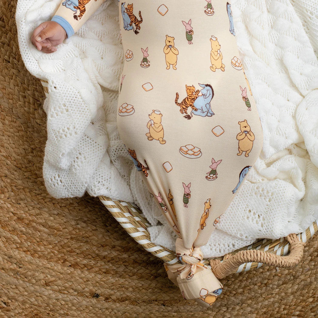 Pearl's & Pelicans Pooh's Beignet Adventure Bamboo Gown + Beanie Hat Set (0-3mo)