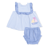 Angel Dear Bubbly Sailboat Stripe Ruffle Top & Bloomer