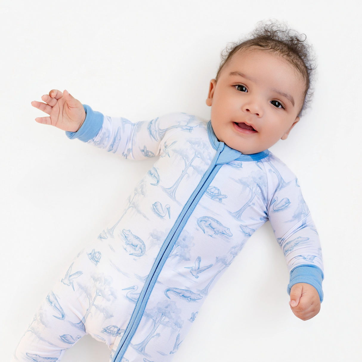 Pearls and Pelicans Bayou Toile Bamboo Zip Up Pajamas | Blue