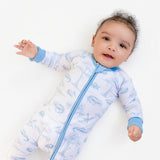 Pearls and Pelicans Bayou Toile Bamboo Zip Up Pajamas | Blue