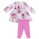 Angel Dear Dahlia Floral Bamboo Long Sleeve Ruffle Dress & Legging