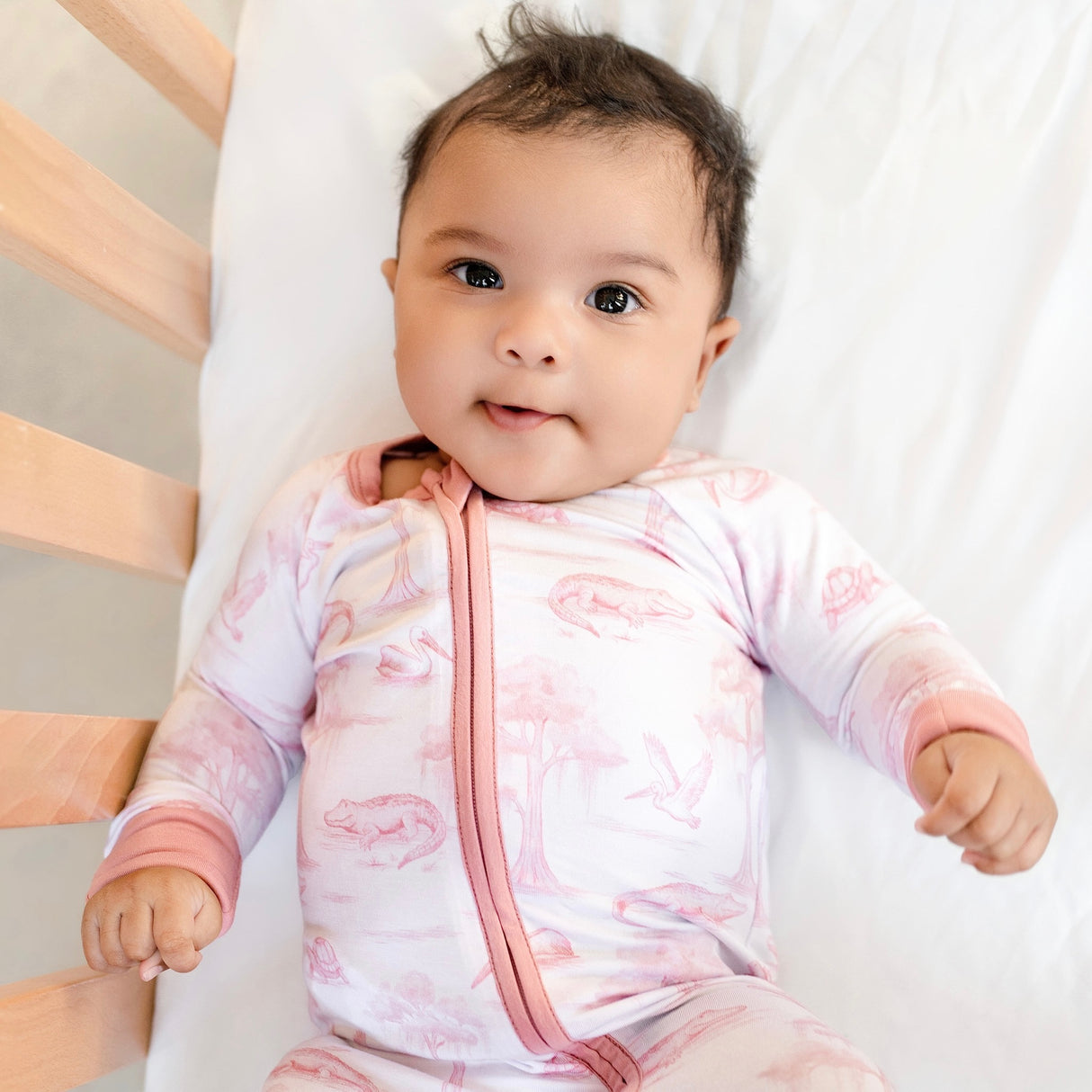 Pearls and Pelicans Bayou Toile Bamboo Zip Up Pajamas | Pink