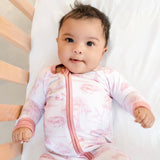 Pearls and Pelicans Bayou Toile Bamboo Zip Up Pajamas | Pink