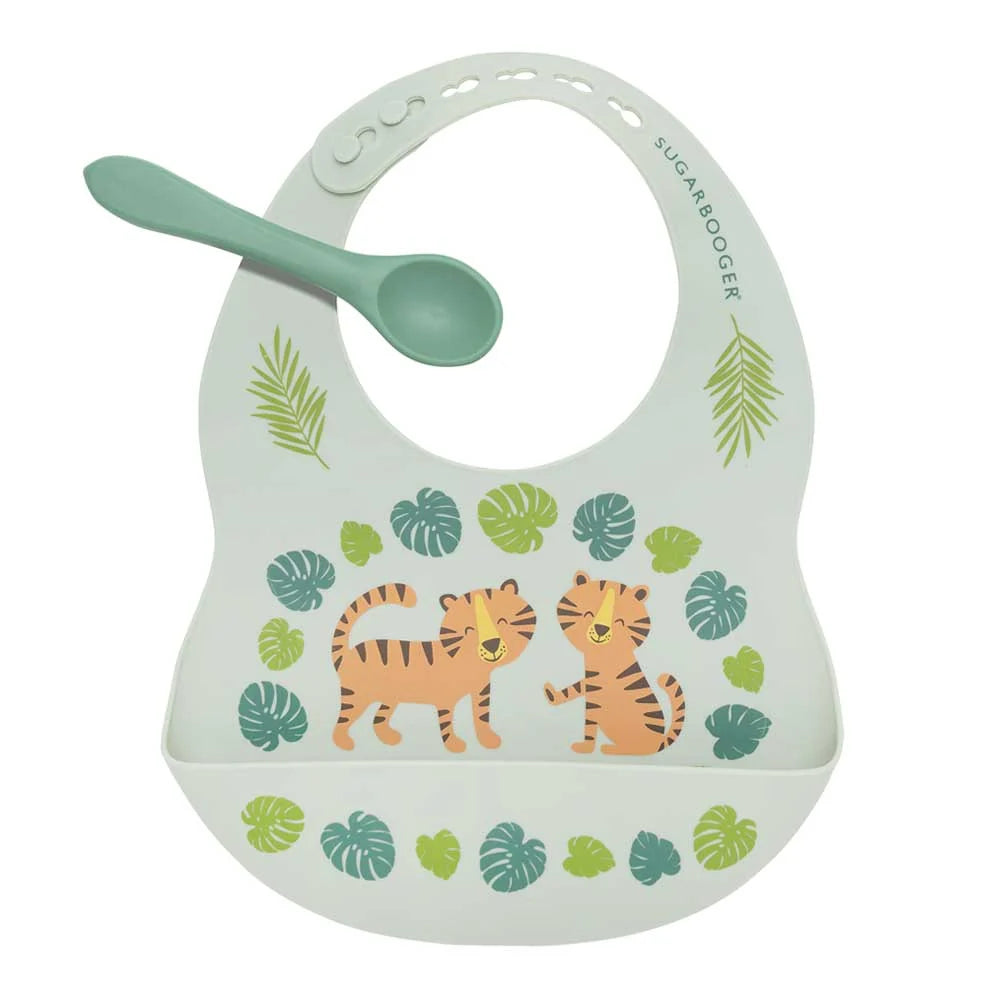 Sugarbooger Fresh & Messy Silicone Bib + Spoon Set | Tiger
