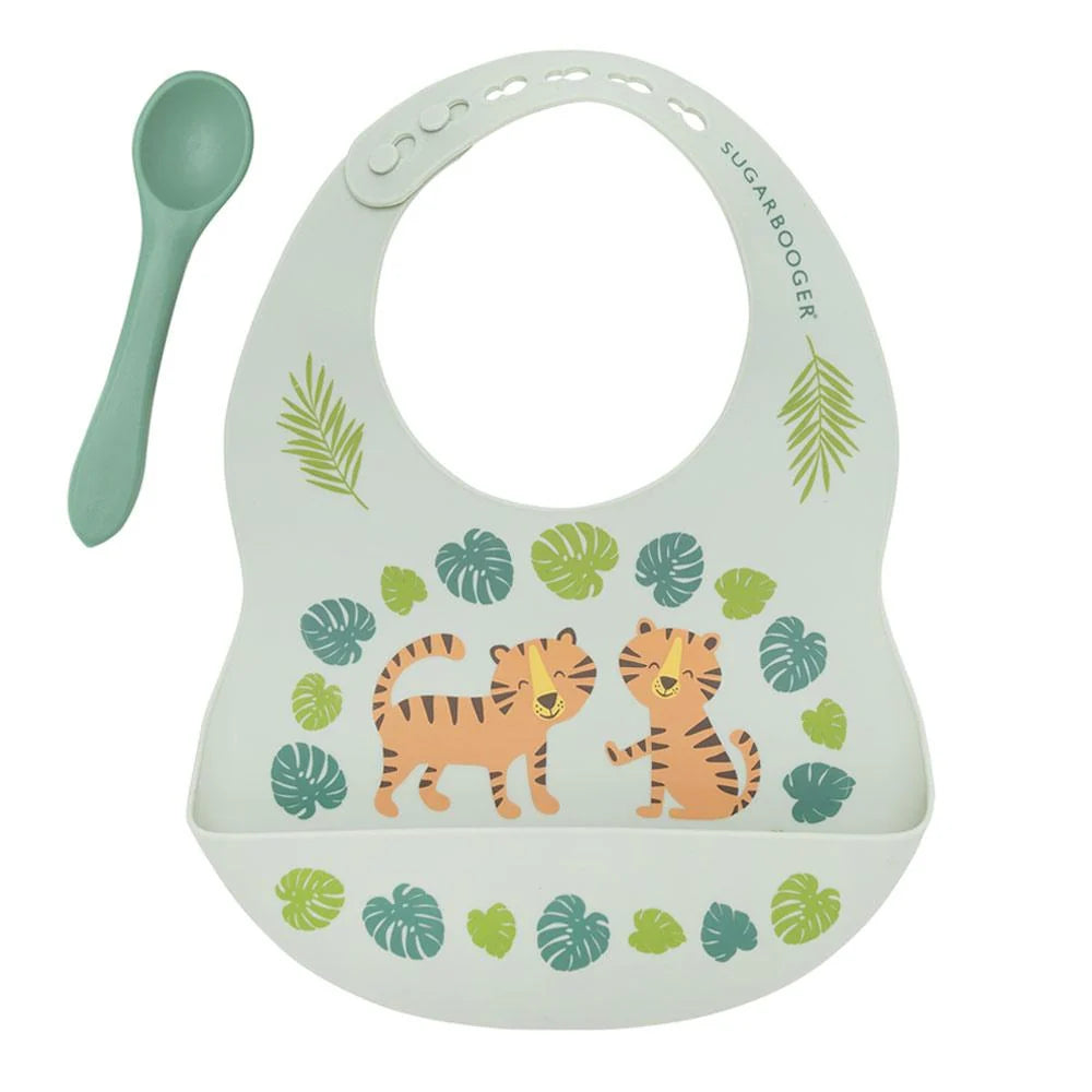Sugarbooger Fresh & Messy Silicone Bib + Spoon Set | Tiger