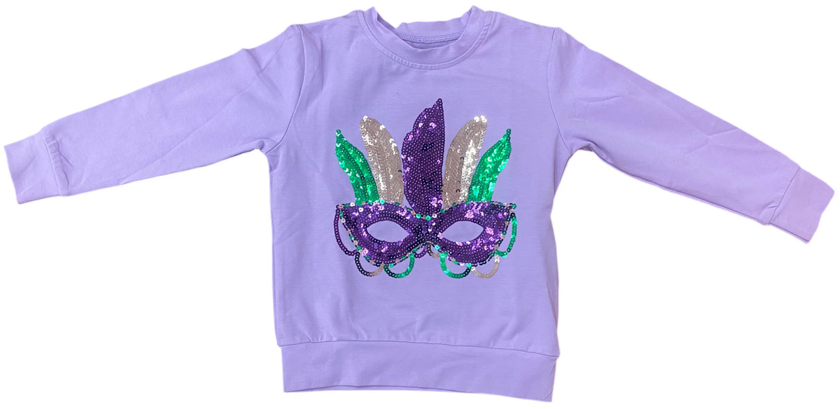 Lulu Bebe Mardi Sequin Mask Long Sleeve Lavender Shirt