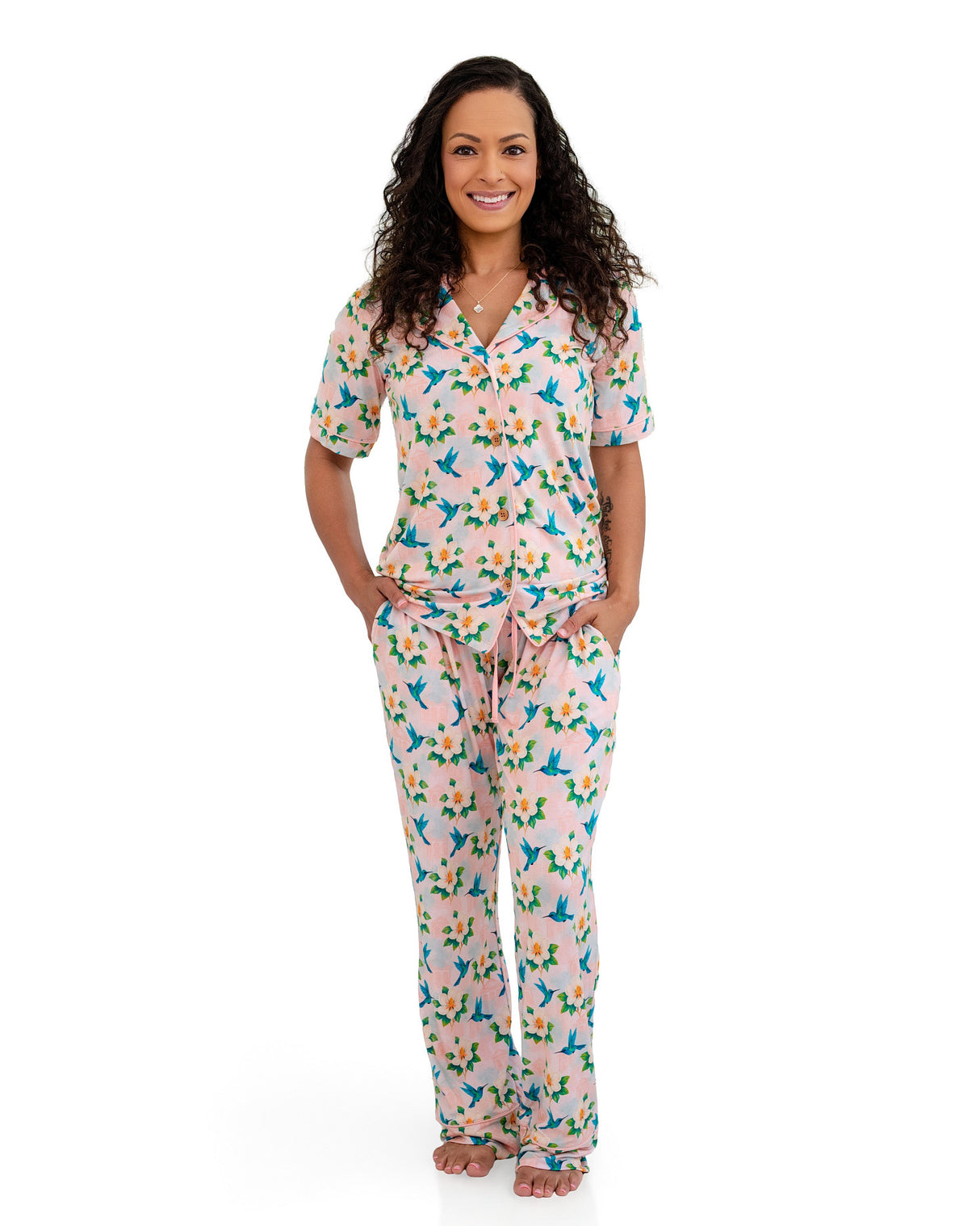 Pearls & Pelicans Bamboo Garden District Women's Short-Sleeve Shirt and Lounge Pants Set