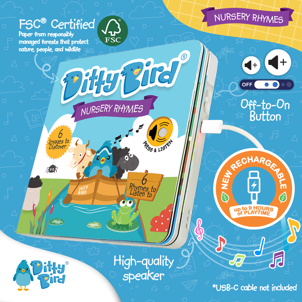 Nursery Rhymes Ditty Bird Musical Board Book | USB-C Rechargeable