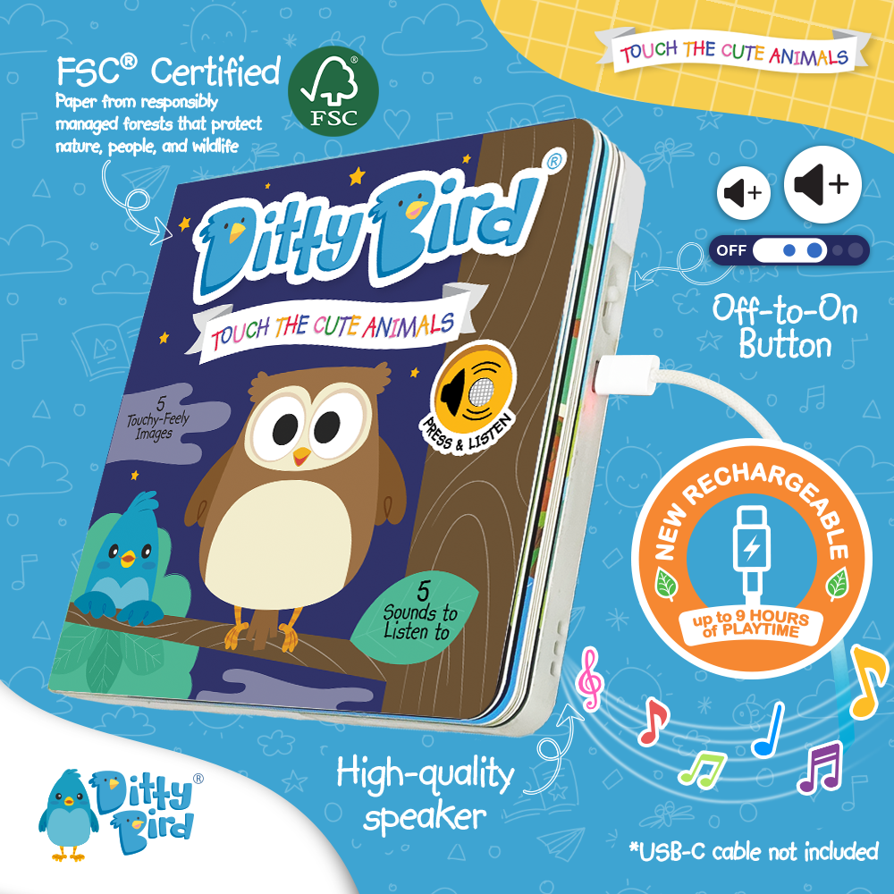Touch the Cute Animals Ditty Bird Musical Board Book | USB-C Rechargeable