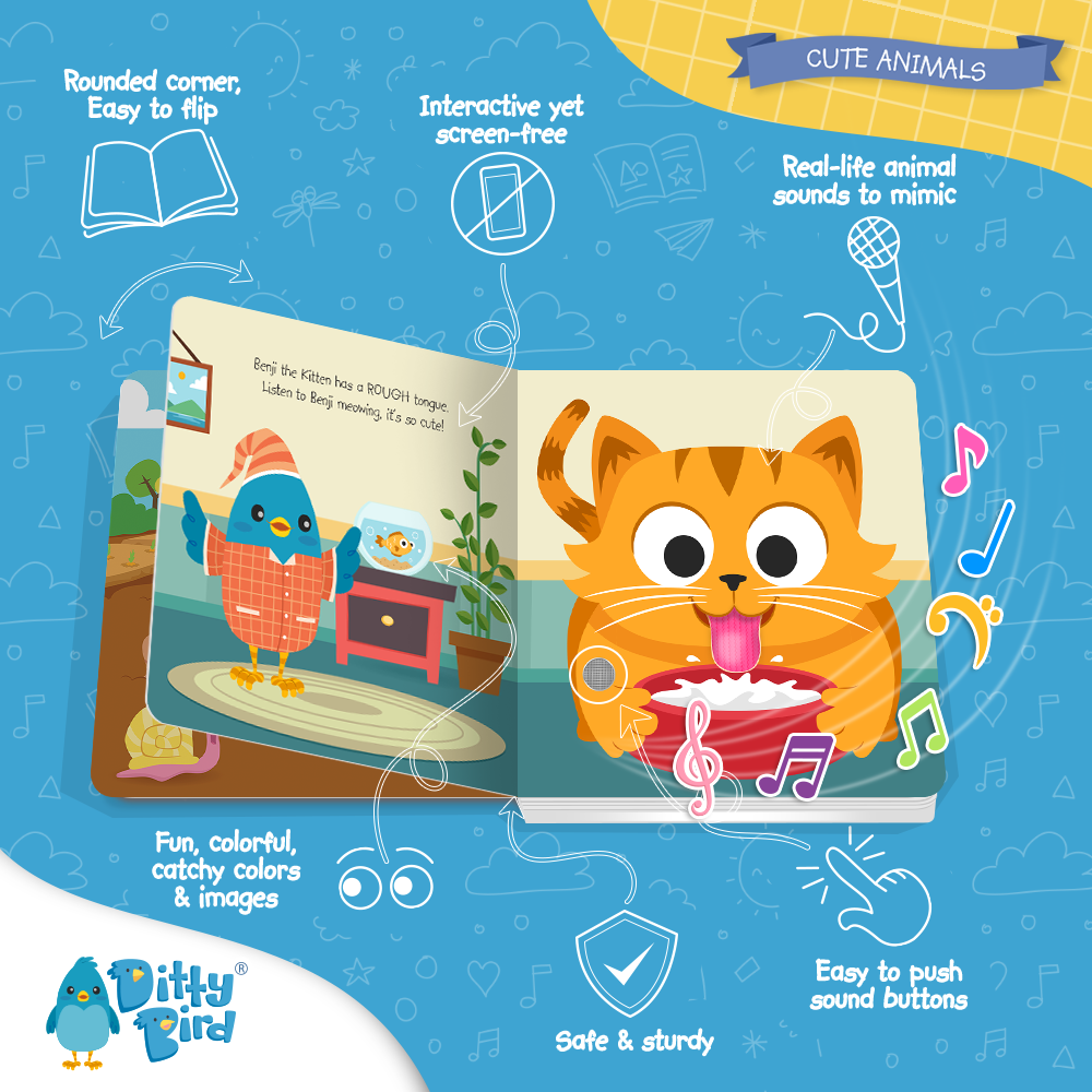 Touch the Cute Animals Ditty Bird Musical Board Book | USB-C Rechargeable