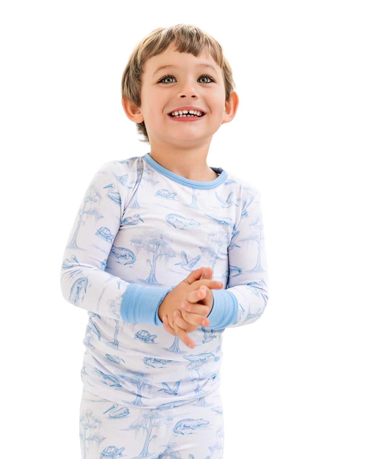 Pearls and Pelicans Bayou Toile Two-Piece Pajamas | Blue