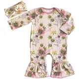 Everly Grey Camellia Ruffle Romper with Headband Set