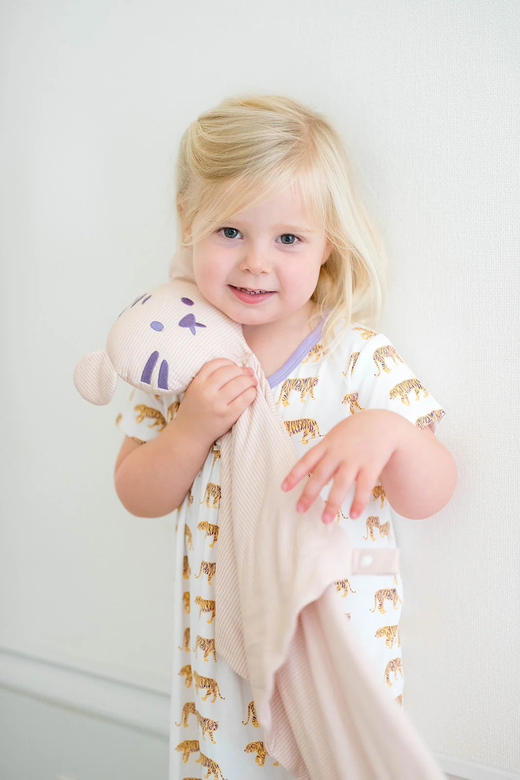 Uptown Baby Purple & Yellow Mini-Stripe Tiger Lovey Bamboo Blanket