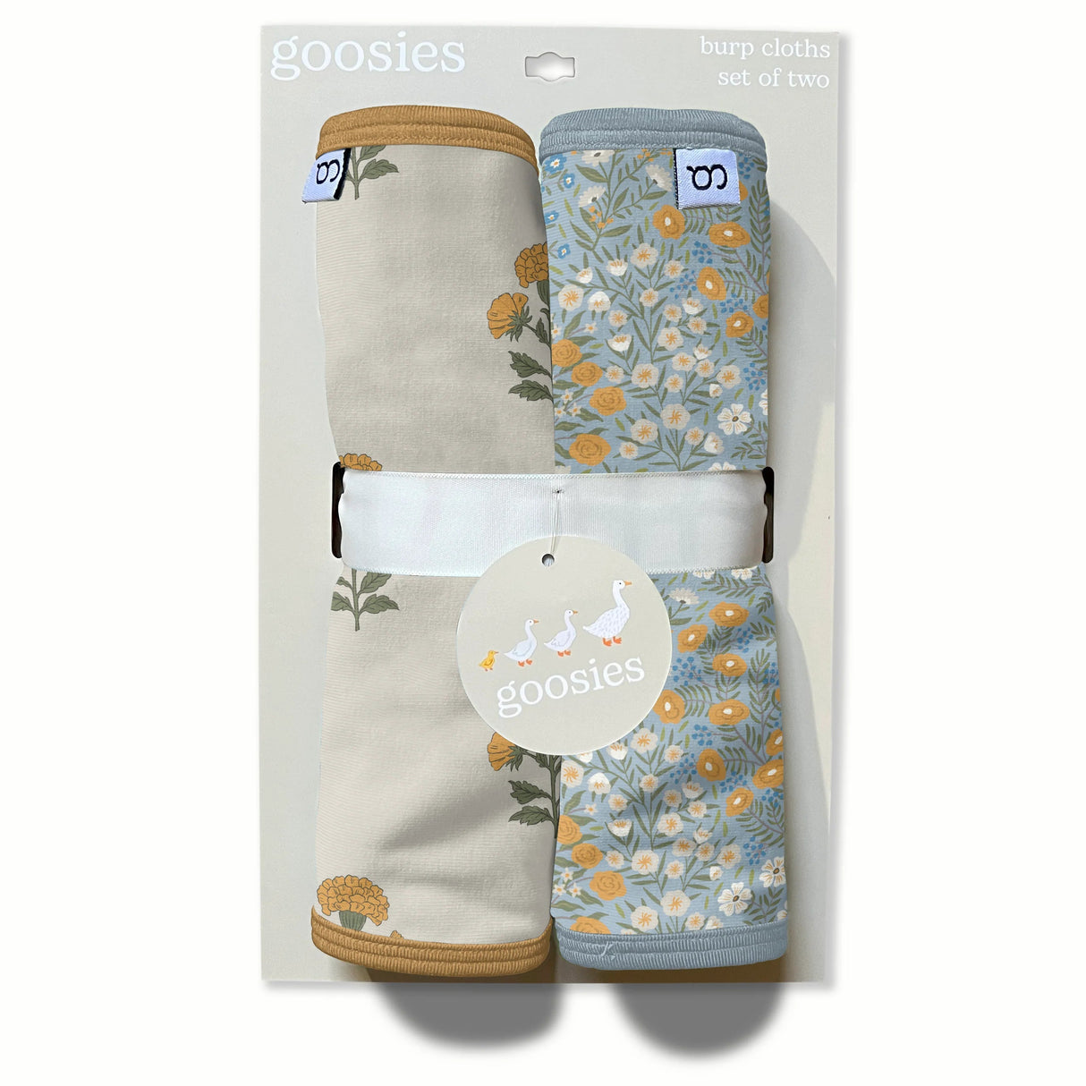 Goosies Marigold Block Print Bamboo Burp Cloths |  2 Pack Set
