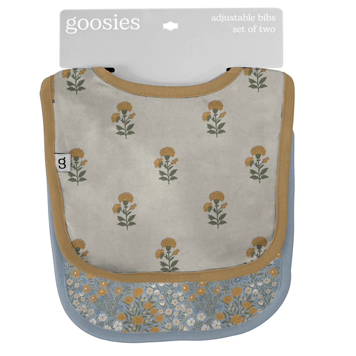 Goosies Marigold Block Print Bamboo Bib 2 Pack Set