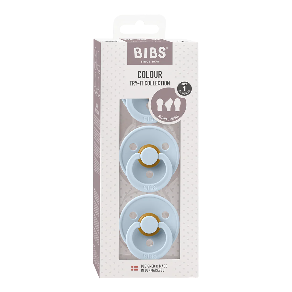 BIBS Try-It Pacifier Collection 3 Pack (Size 1) | 0-6m Baby Blue