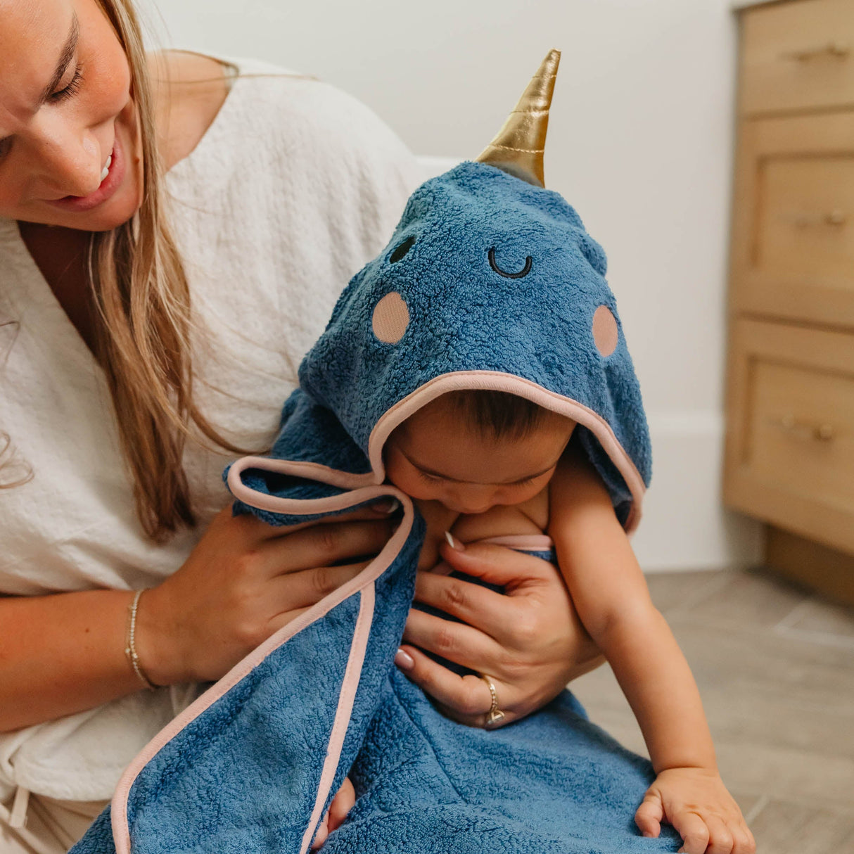 Copper Pearl Nori Narwhal | Premium Knit Character Hooded Towel