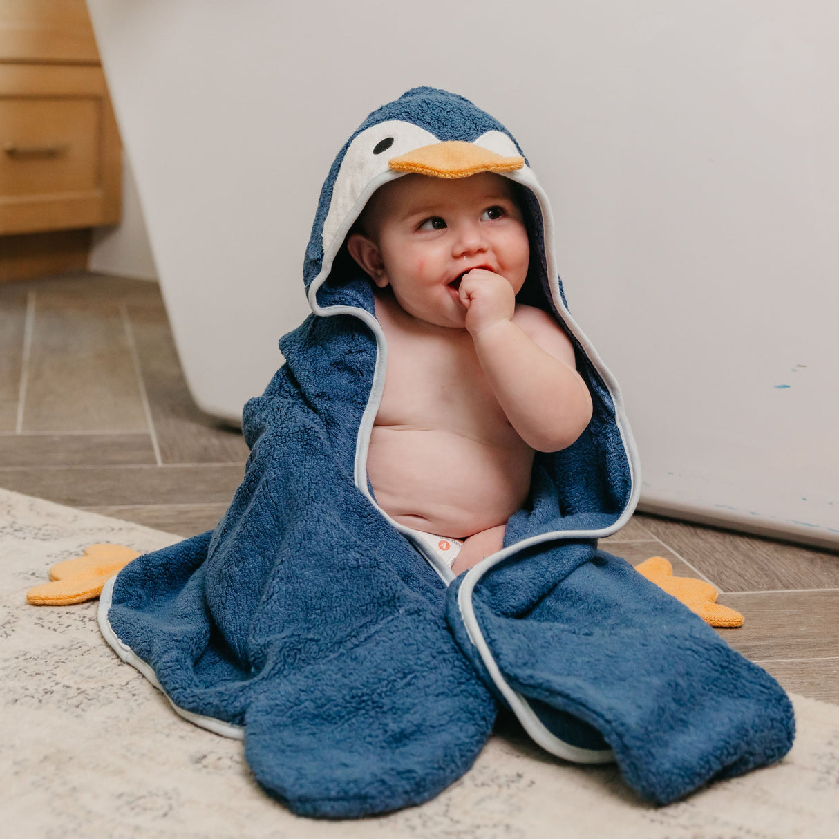 Copper Pearl Pebbles Penguin | Premium Knit Character Hooded Towel