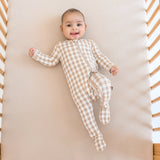 Kyte Bamboo Zippered Footie | Gingham Bisque