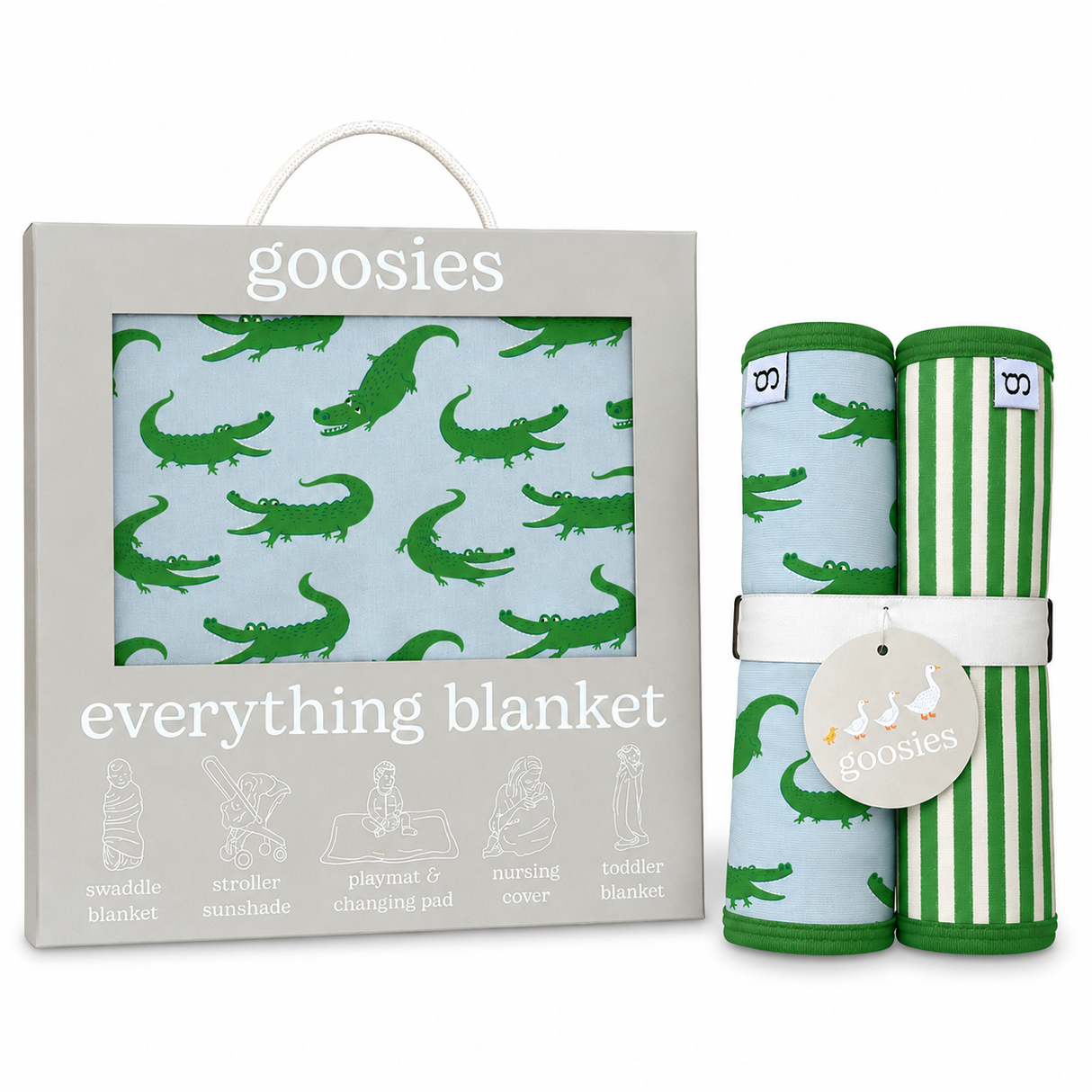 Goosies Blue Alligators Bamboo Everything Blanket & Burp Cloth Set Gift Bundle