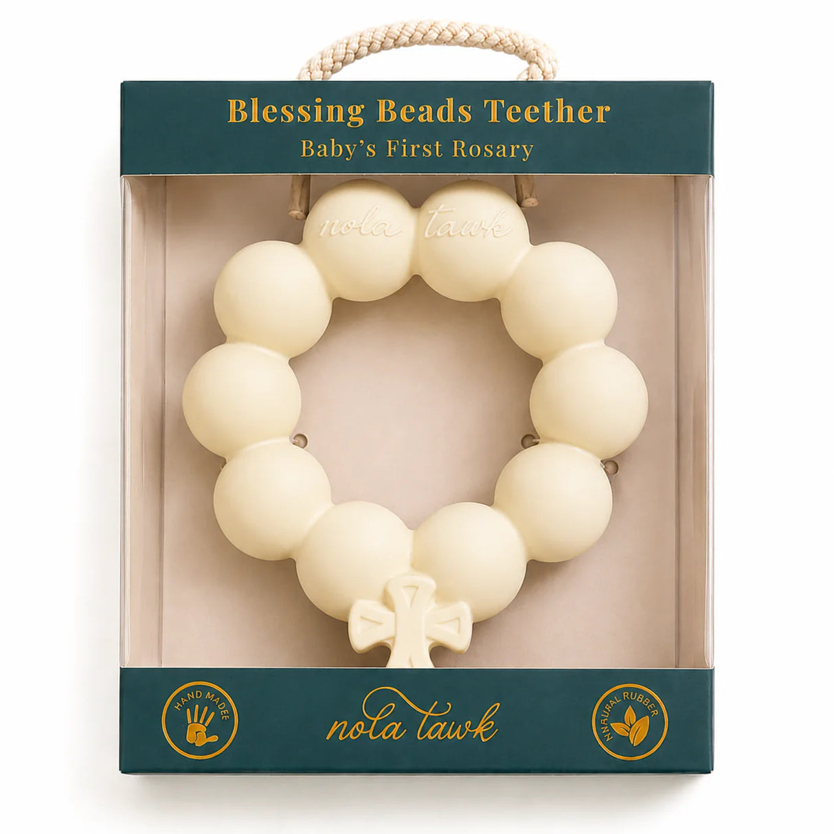 White Blessing Beads Natural Rubber Teether and Bath Toy