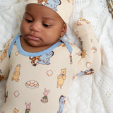 Pearl's & Pelicans Pooh's Beignet Adventure Bamboo Gown + Beanie Hat Set (0-3mo)