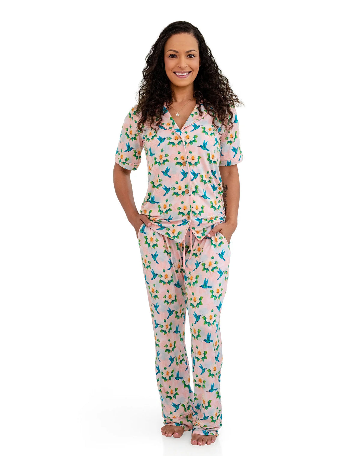 Pearls & Pelicans Bamboo Garden District Women's Short-Sleeve Shirt and Lounge Pants Set