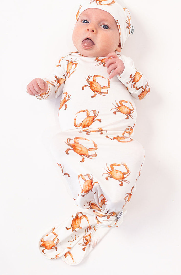 Orange Crab Bamboo Knotted Gown - NB
