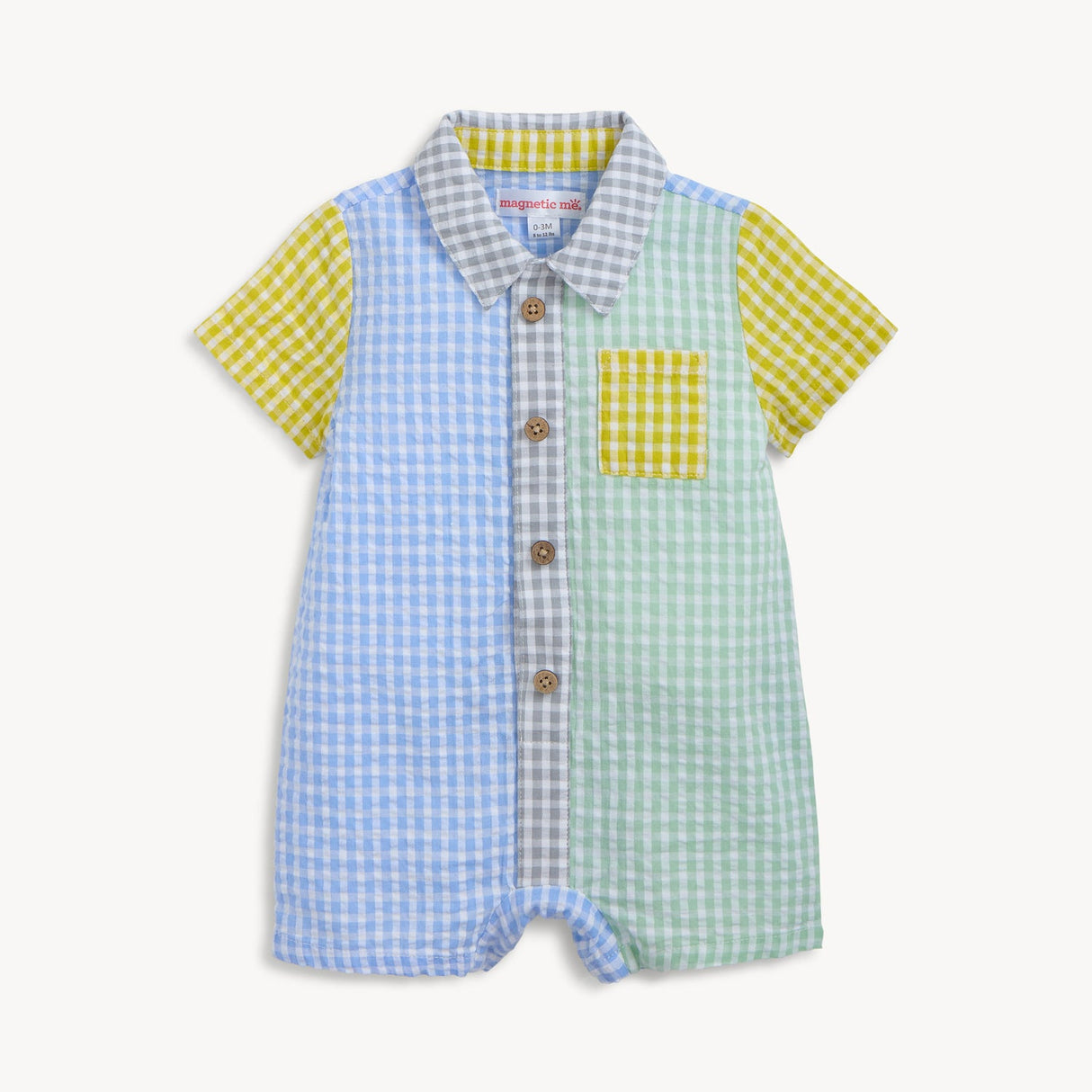 Magnetic Me Multi Gingham Woven Collar Short Romper