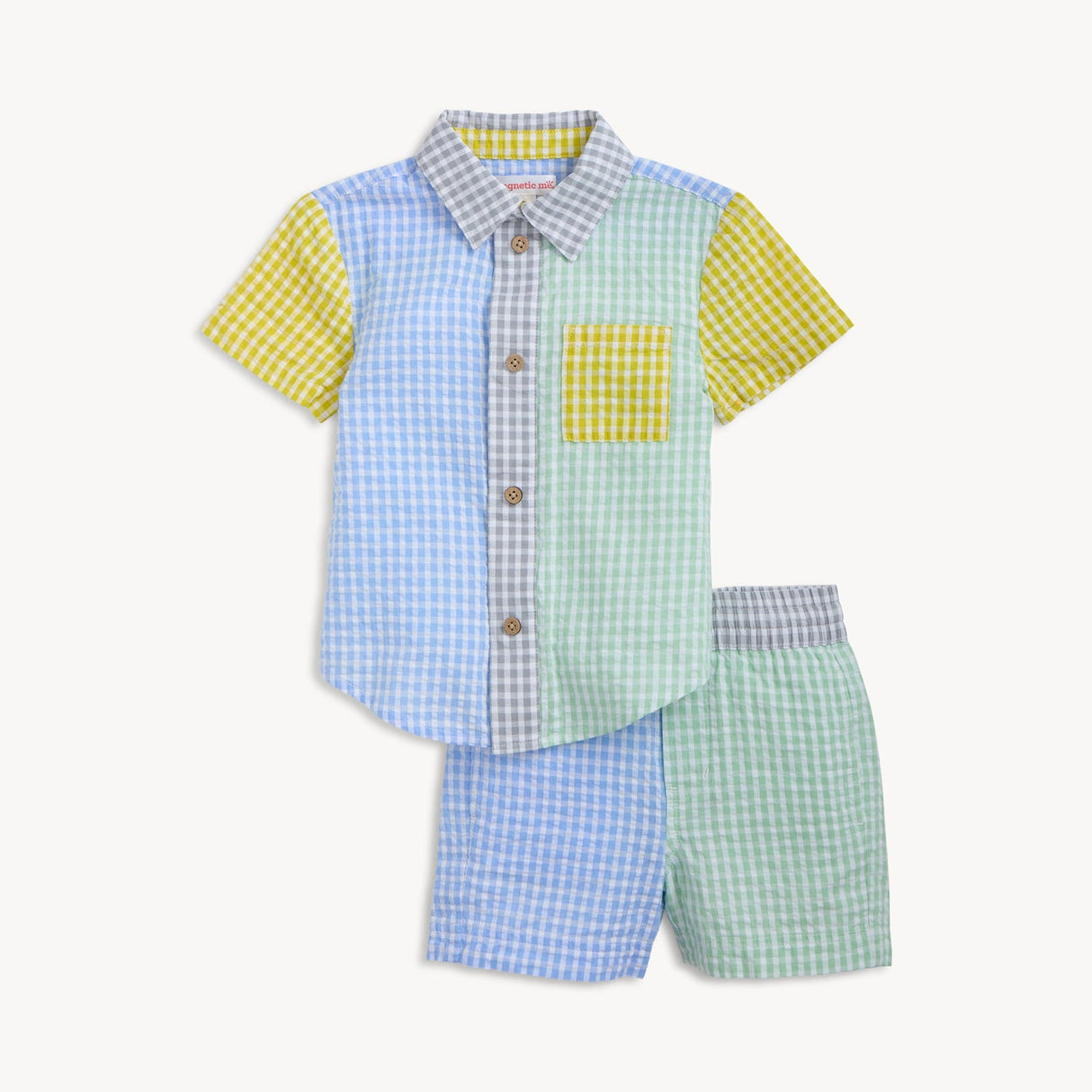 Magnetic Me Multi Gingham Woven Collar Shirt & Short Set