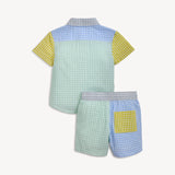Magnetic Me Multi Gingham Woven Collar Shirt & Short Set