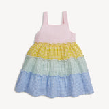 Magnetic Me Multi Gingham Woven Girls Tiered Dress