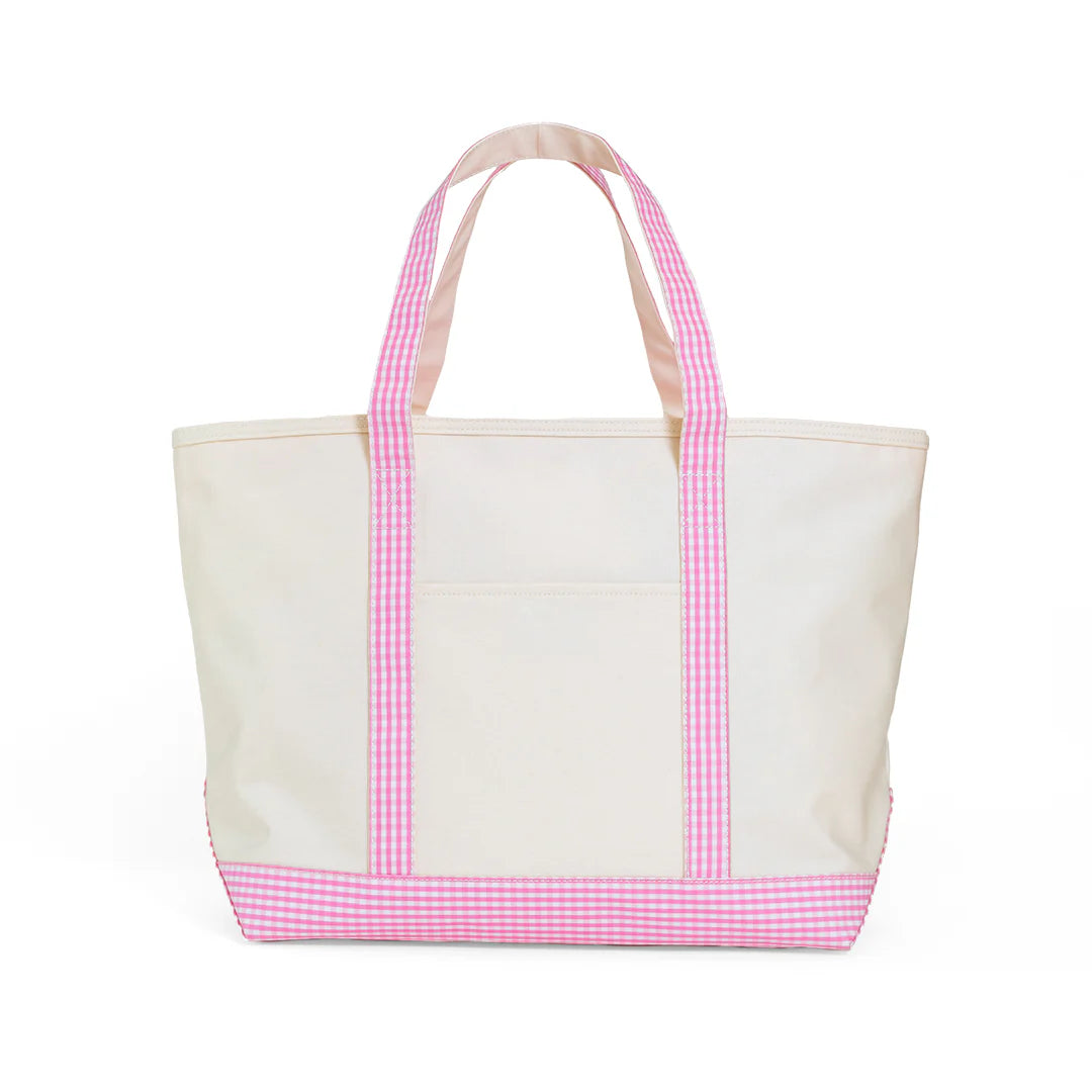 TRVL Design Maxi Tote Coated Canvas Large Natural | Gingham Pink Trim