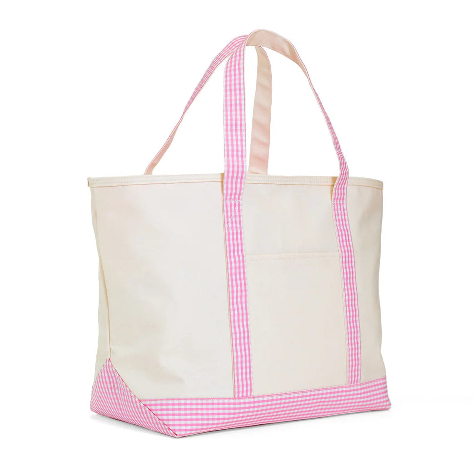 TRVL Design Maxi Tote Coated Canvas Large Natural | Gingham Pink Trim