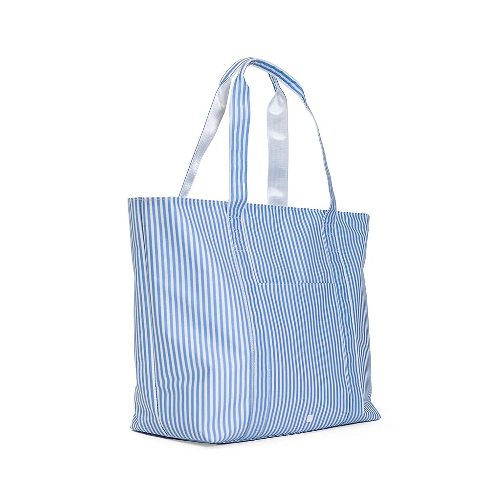 TRVL Design Jumbo Tote X-Large Coated Zipper Tote | Pimlico Stripe Chambray