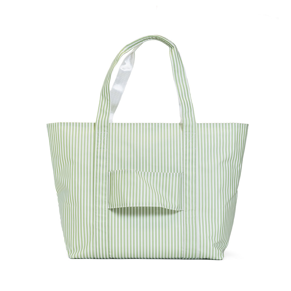TRVL Design Jumbo Tote X-Large Coated Zipper Tote | Pimlico Stripe Sage