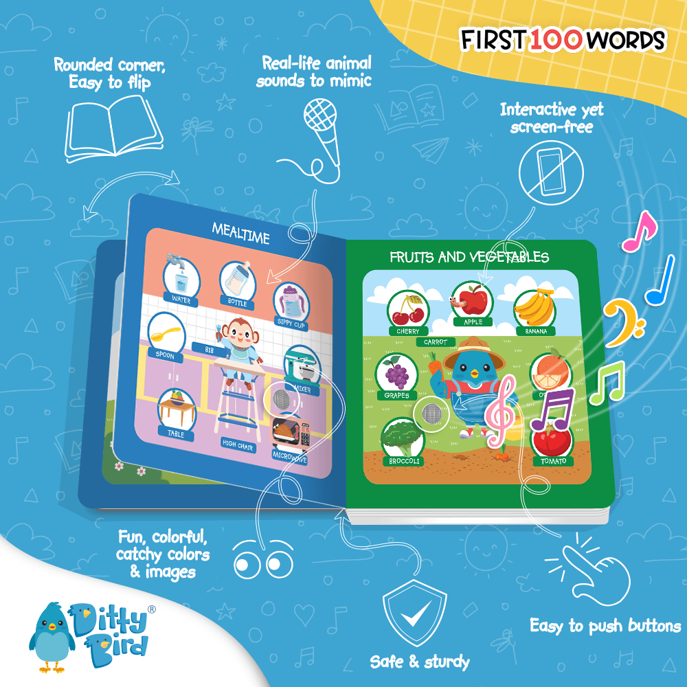 First 100 Words Ditty Bird Musical Board Book | USB-C Rechargeable