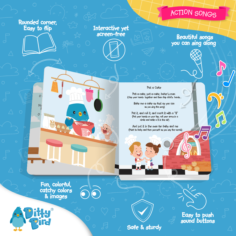 Action Songs Ditty Bird Musical Board Book | USB-C Rechargeable
