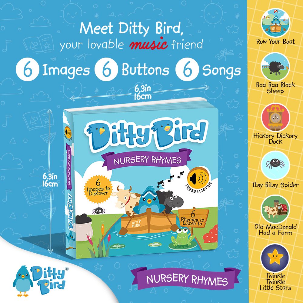 Nursery Rhymes Ditty Bird Musical Board Book | USB-C Rechargeable