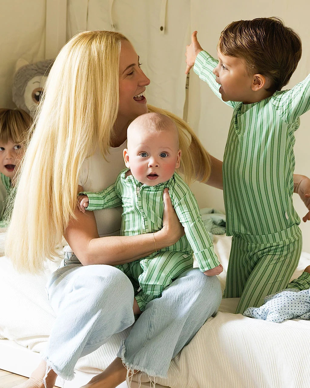 Uptown Baby Green Ticking Stripe Long Sleeve Bamboo Zipper Romper