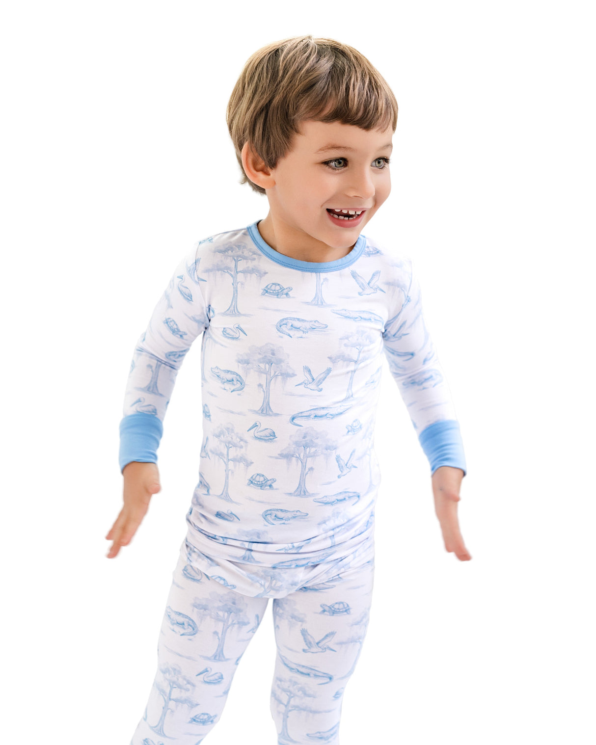 Pearls and Pelicans Bayou Toile Two-Piece Pajamas | Blue