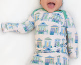 Pearls & Pelicans Home Sweet NOLA Bamboo Sleepie Gown (0-3mo) and Hat Set | Green