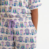 Pearls & Pelicans Bamboo Home Sweet Nola Purple Women's Short-Sleeve Shirt and Lounge Pants Set