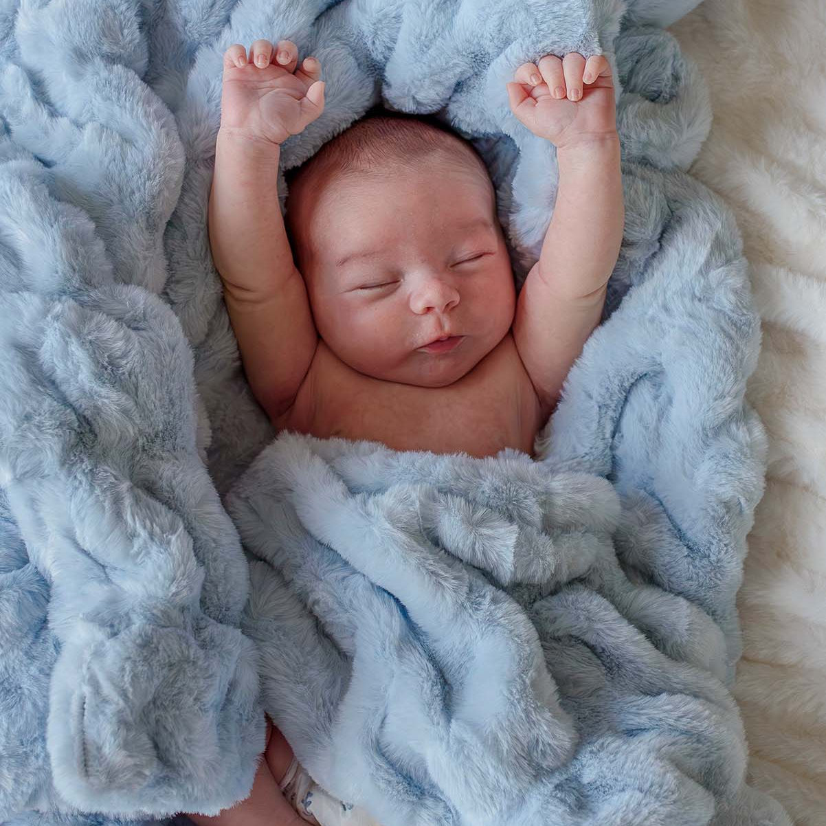 Caden Lane Ice Baby Double-Ruched Luxe Faux Fur Baby Blanket (40x30)