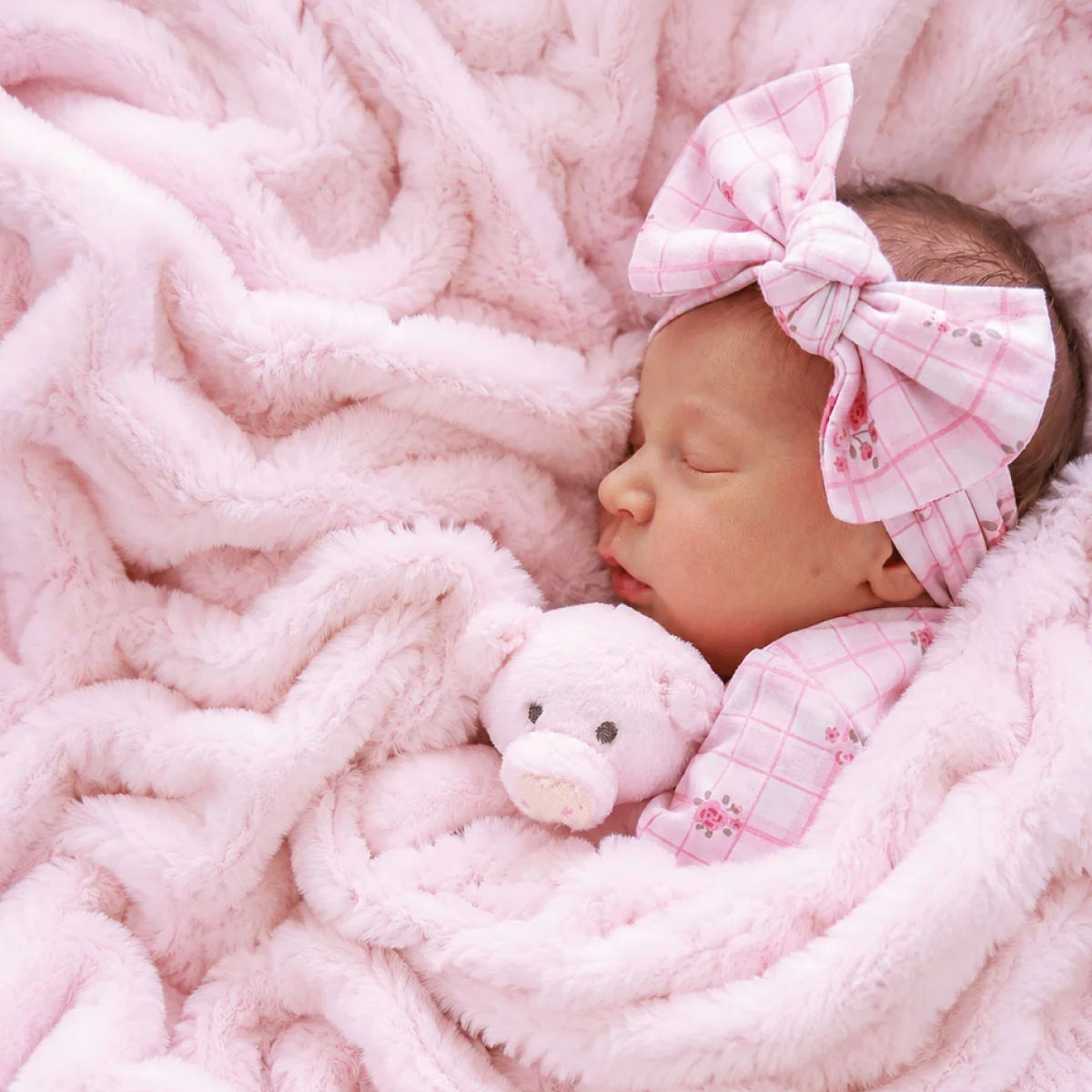 Caden Lane Barely Pink Double-Ruched Luxe Faux Fur Baby Blanket (40x30)