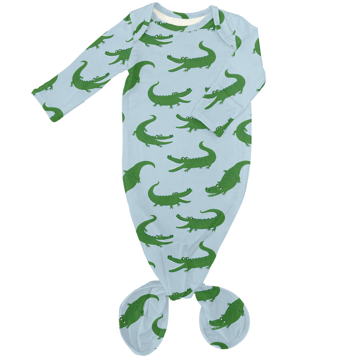 Goosies Blue Alligators Bamboo Knotted Infant Gown | 0-3M