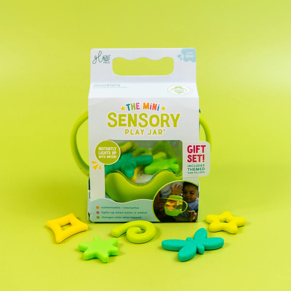 Glo Pals Mini Sensory Play Jar Gift Set and Fun Filler Bundle | Green