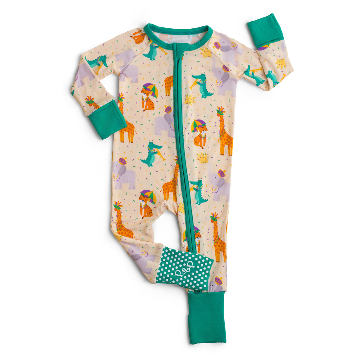 Pearls & Pelicans Zoo Mardi Gras Bamboo Zip-Up Pajamas