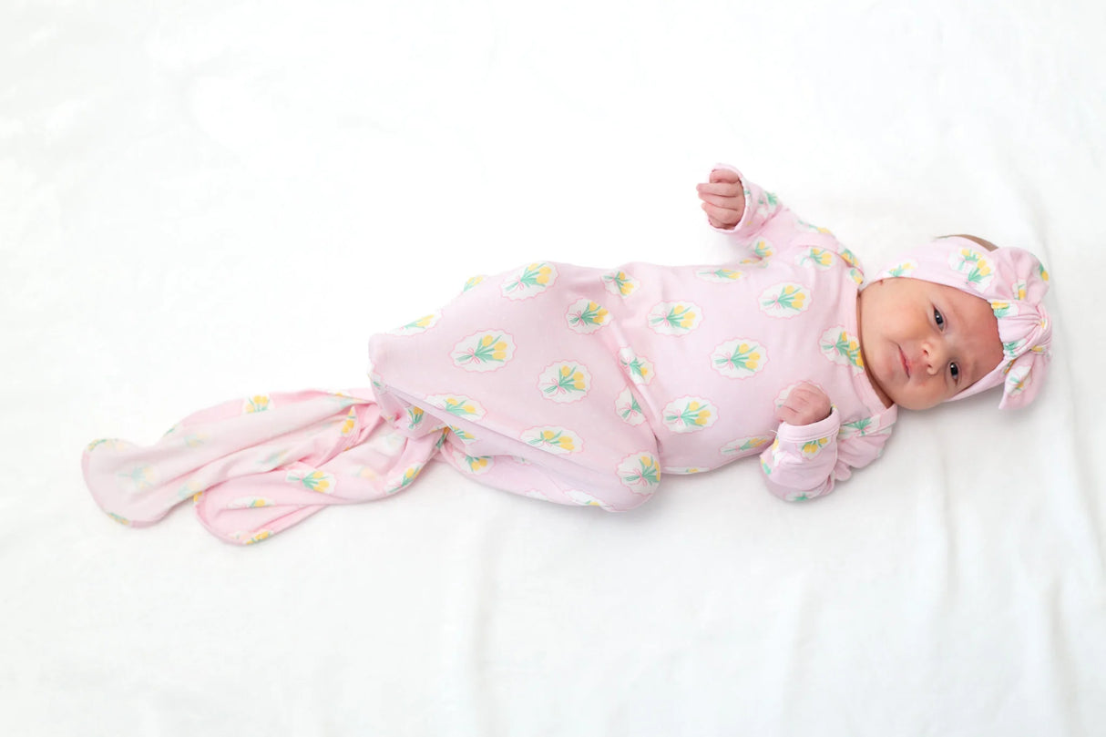 Goosies Fancy Tulips Bamboo Knotted Infant Gown | 0-3M